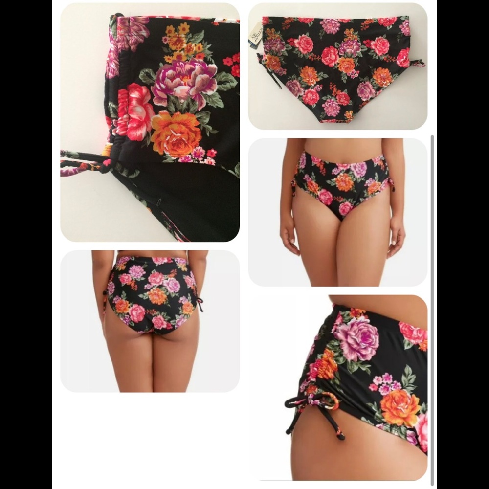 Womens Terra & Sky Bikini Bottoms Size 2X Multicolor Black Floral New